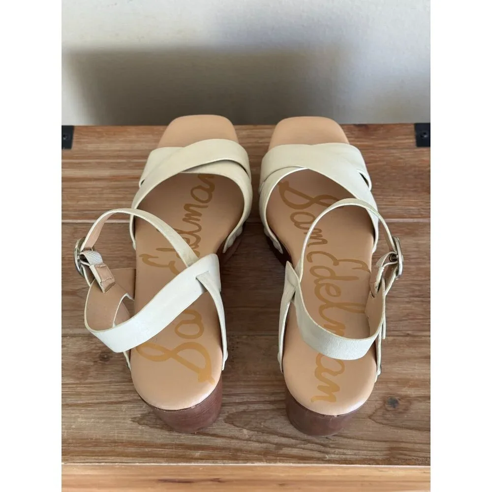 Sam Edelman Josephine Modern Ivory Leather Open Toe Platform Sandals Size 9.5